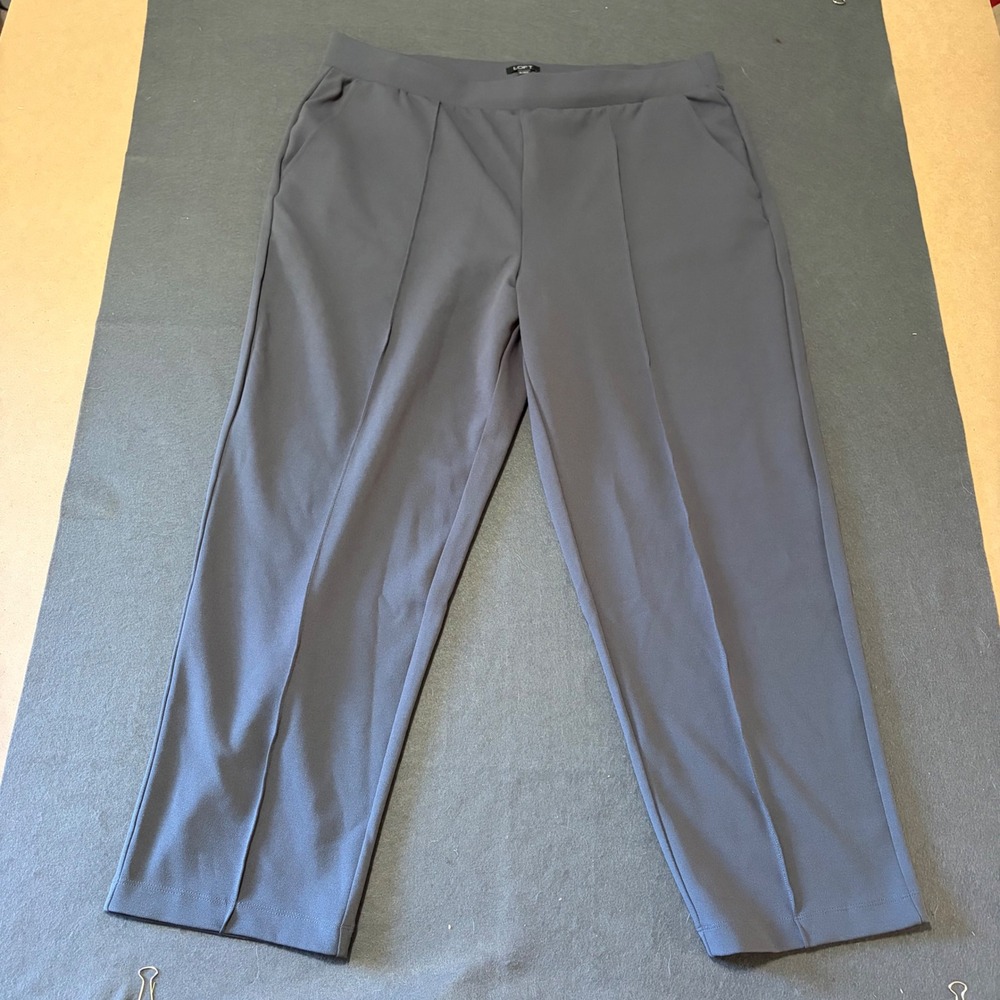 LOFT Pintuck Straight Leg Trousers Women XL Gray Pullon Stretch Fall Core Basic
